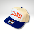 Beige and blue cap with 'LABAMBA' text embroidered
